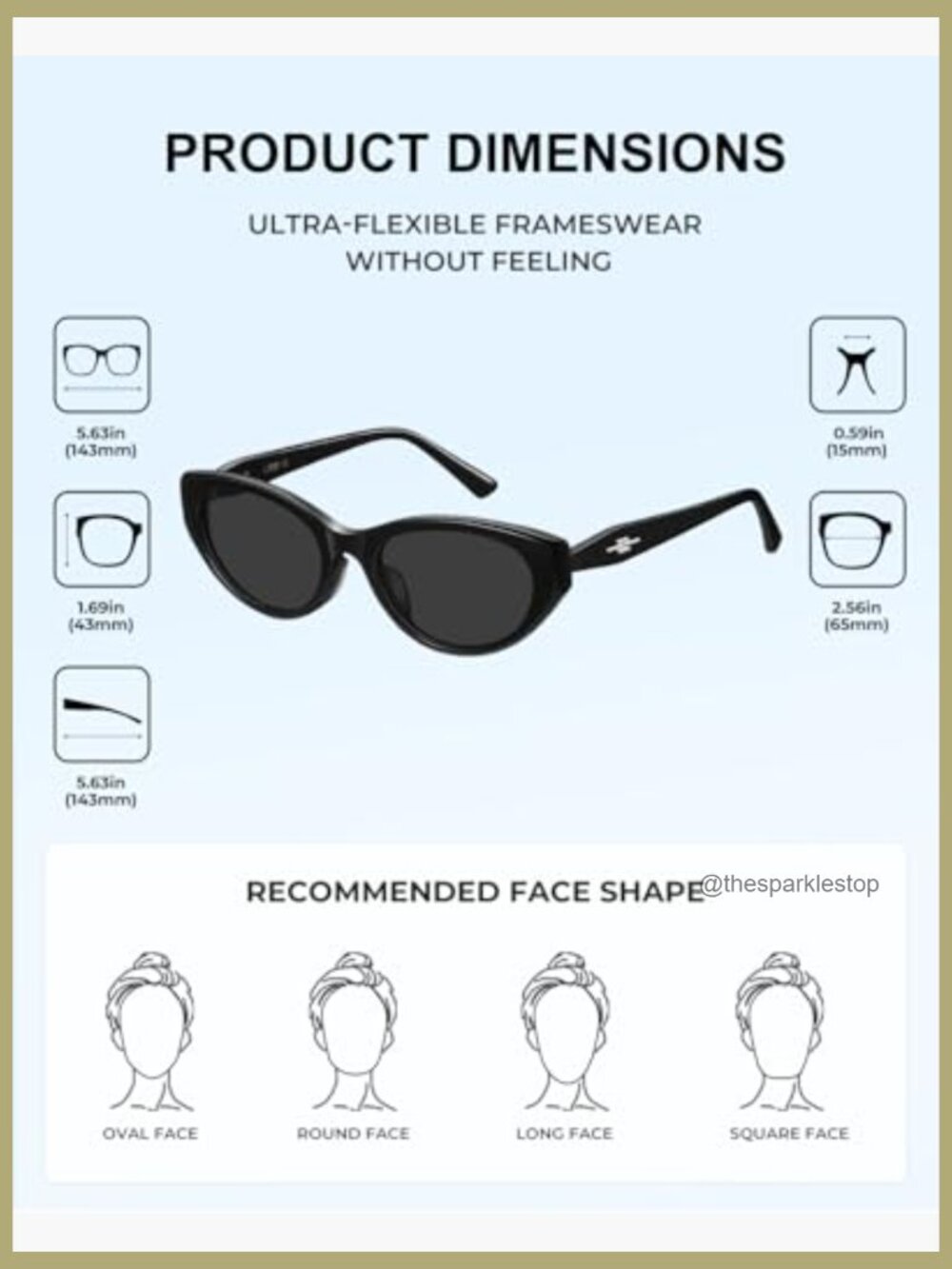 Acetate Cat Eye Sunglasses with Nylon Lenses UV400 Protection - Picture 6 of 6